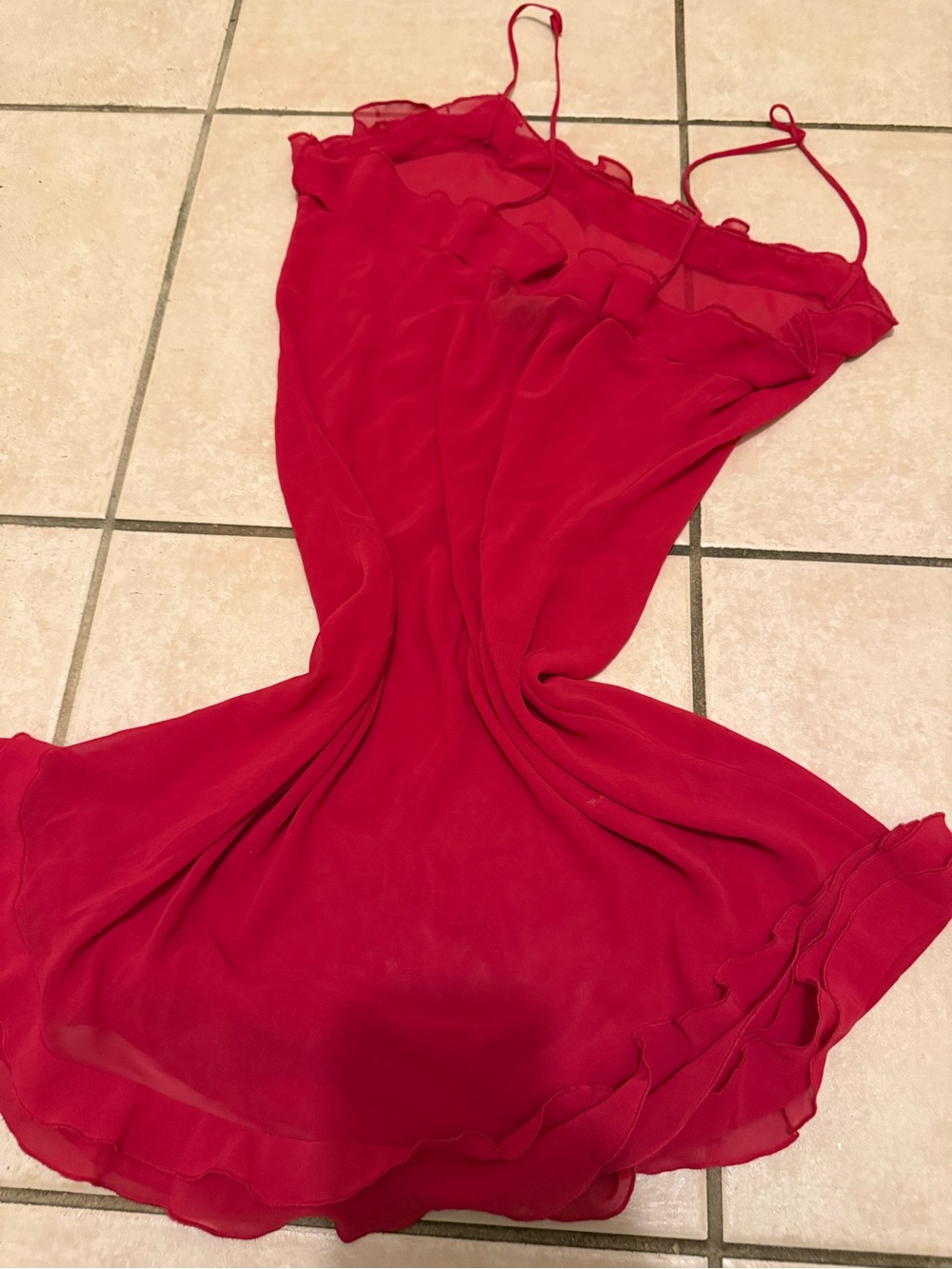 Red Spaghetti Strap Ruffle Slip Dress - Picture 3 of 7